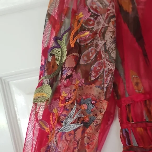 Johnny Was Vibrant Red Embroidered Blouse - Picture 4 of 4